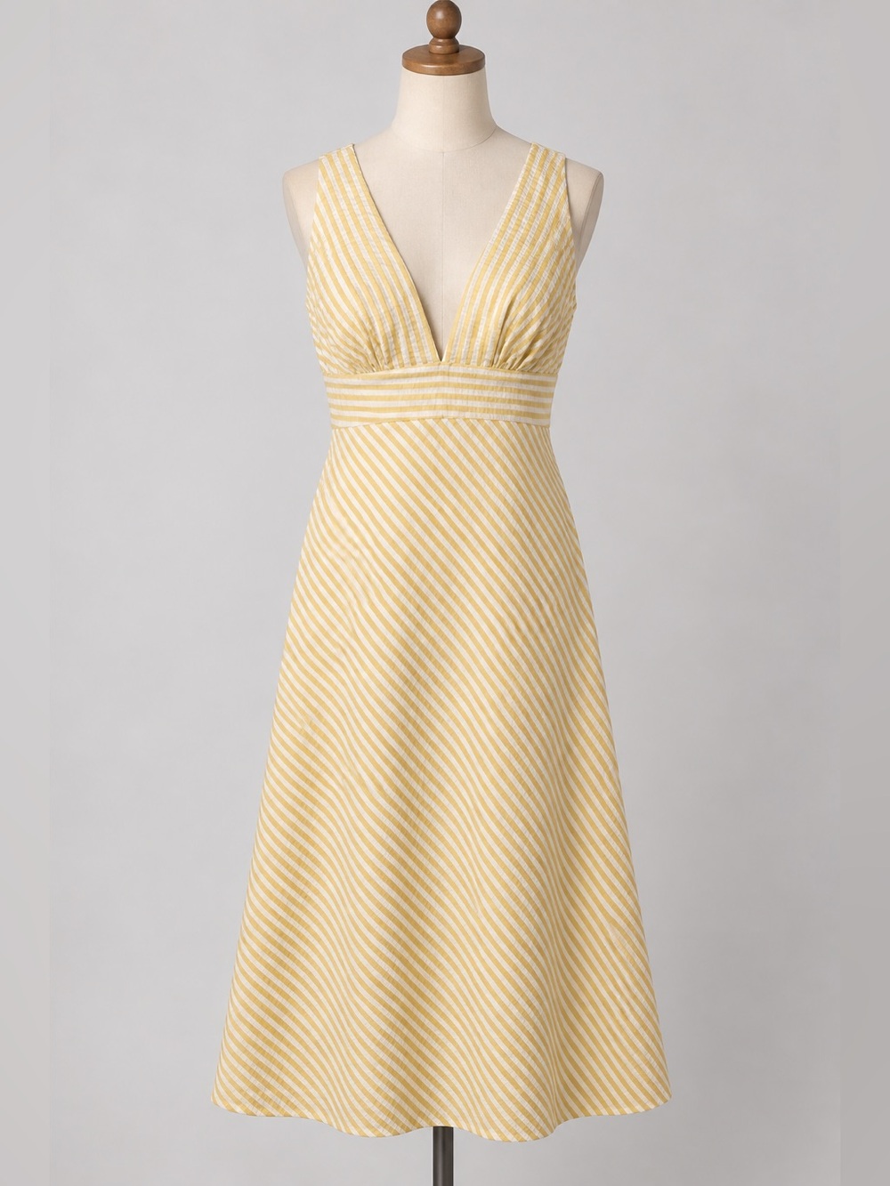 Vintage 2007 J. Crew Cream Striped V-Neck Midi Dress